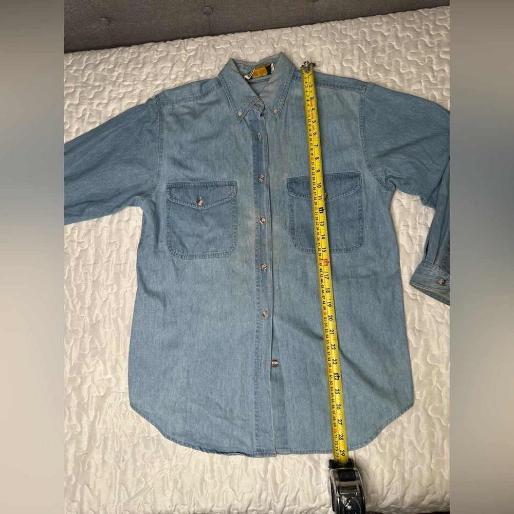 Vintage Union Khaki Denim Shirt Rugged Workwear Y2K Oversized Button-Up Menswear - Picture 11 of 12